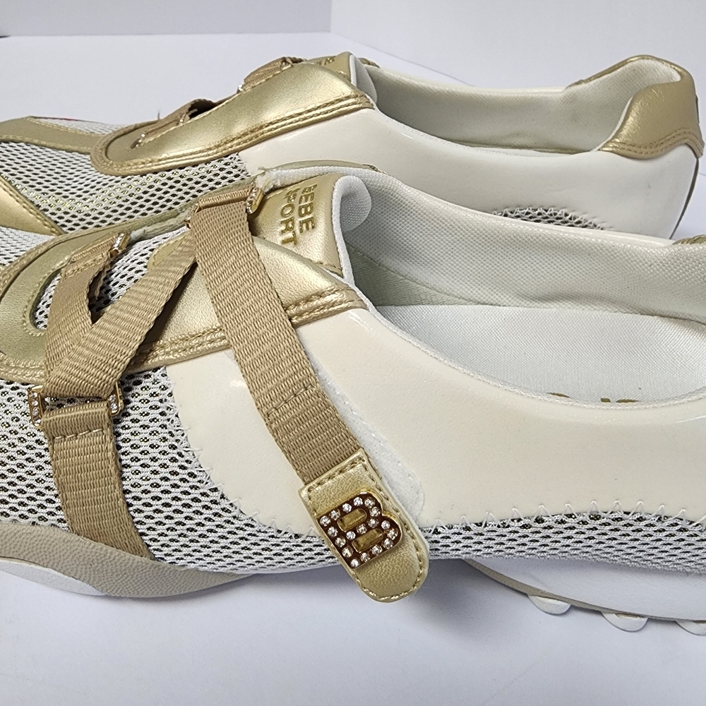 Bebe Sports Women's Metallic Gold and White Sporty Stylish Sneakers Size 8.5 - Picture 8 of 8